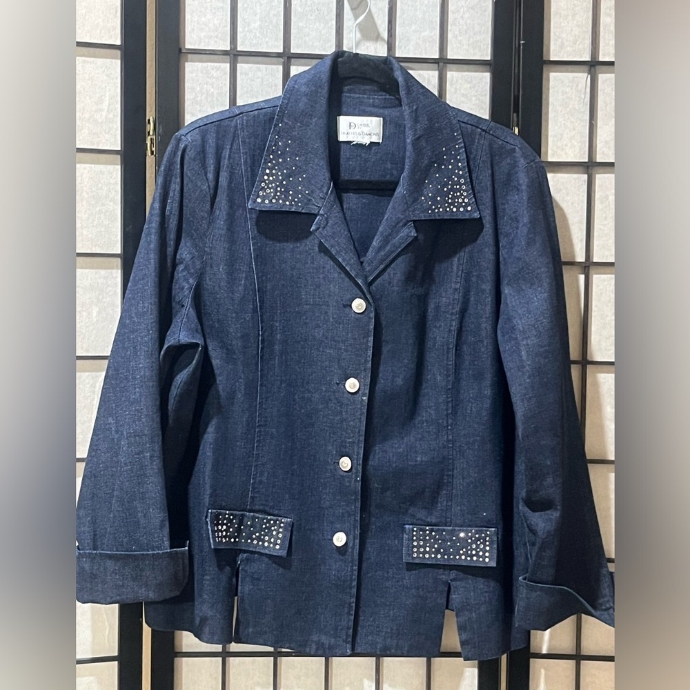 Da-Rue for Draper's & Damon's Navy DENIM Jacket -RHINESTONES EMBEZZLEMENT:XL